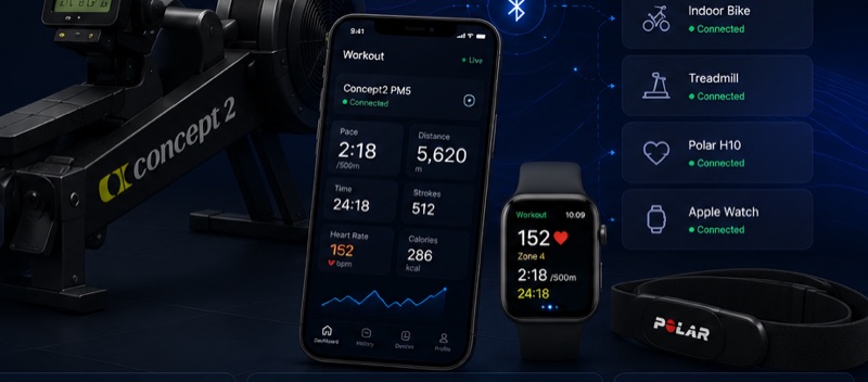 Fitness Platform — Concept2 rower, workout app, Apple Watch and Polar sensor