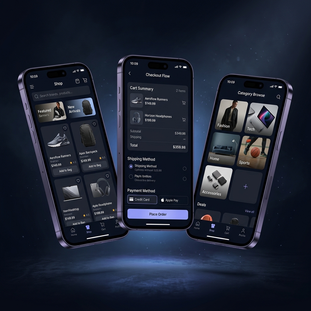 Unified Commerce Platform — mobile app screens